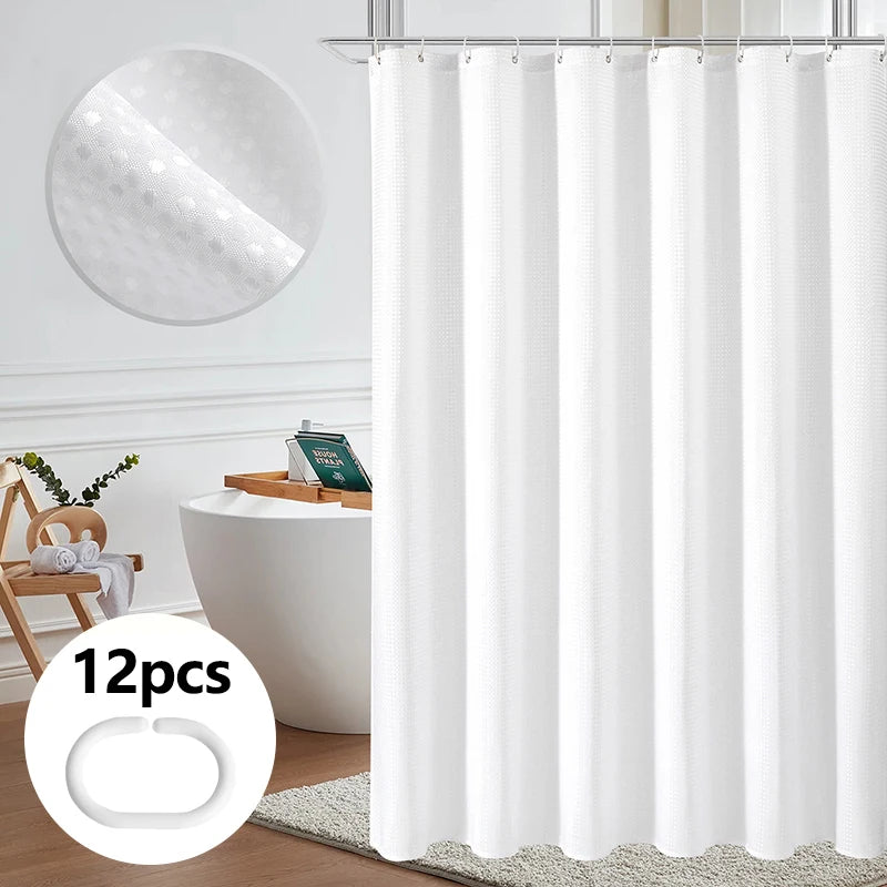 Botanical Print Waterproof Shower Curtain with 12 Hooks