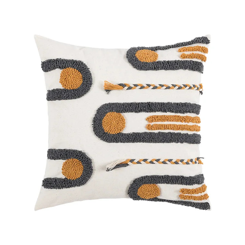 Luxury Bohemian Geometric Embroidered Cushion Cover with Tassels