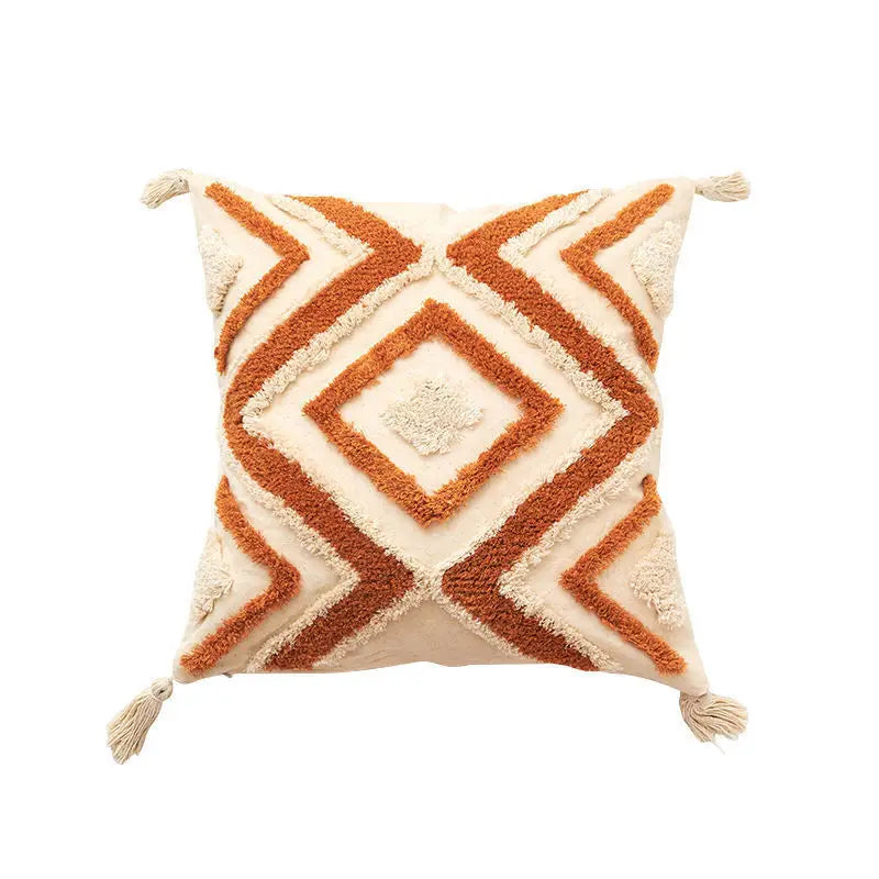 Luxury Bohemian Geometric Embroidered Cushion Cover with Tassels