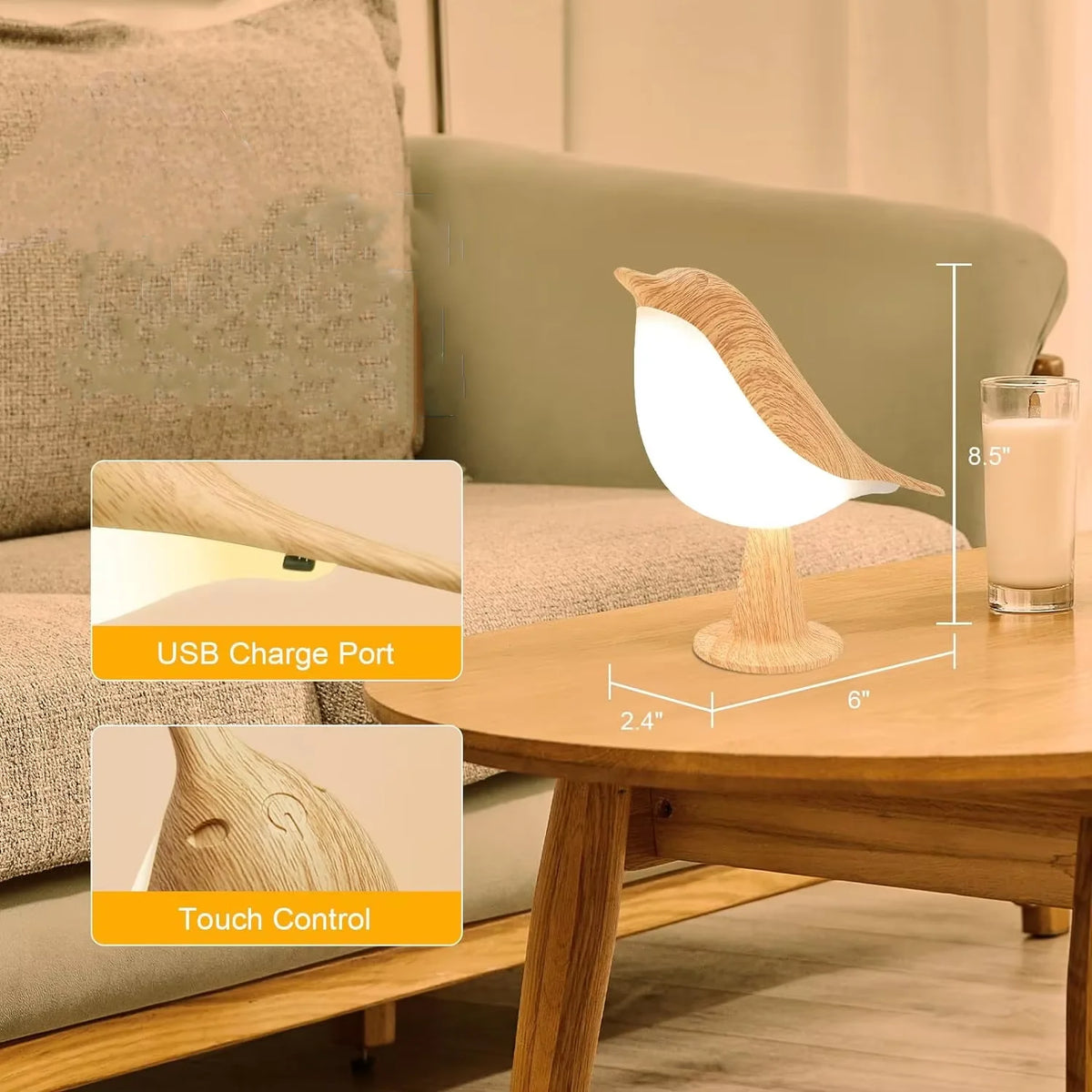 Luxury LED Bird Table Lamp – Rechargeable Touch-Control Dimmable Light