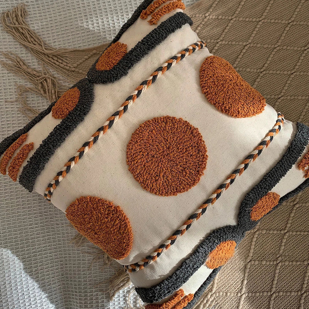 Luxury Bohemian Geometric Embroidered Cushion Cover with Tassels