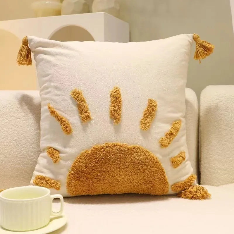 Luxury Bohemian Geometric Embroidered Cushion Cover with Tassels