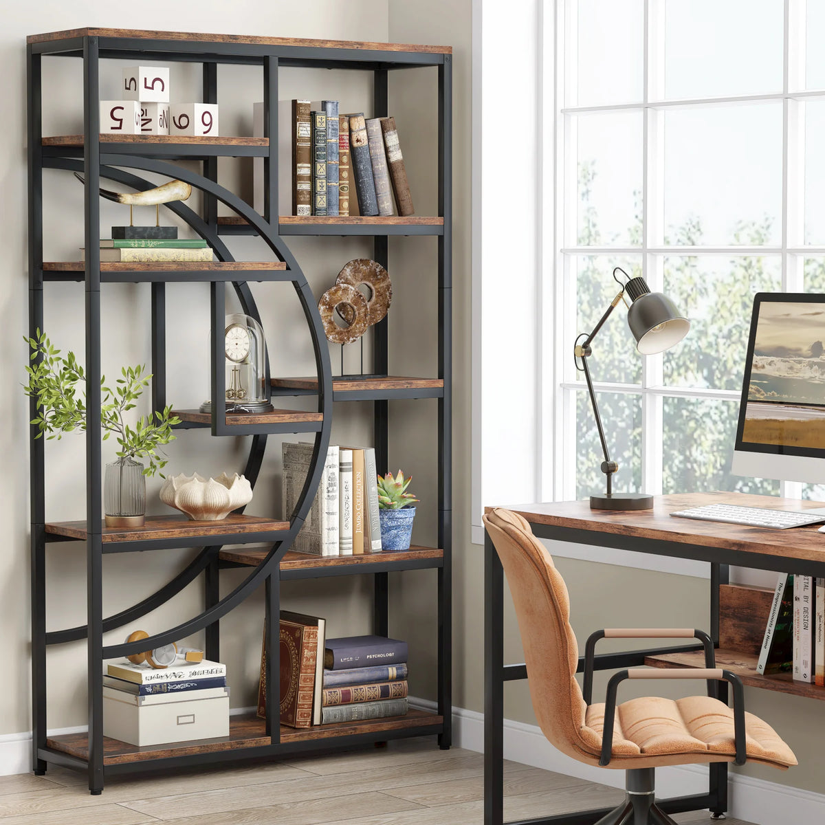 ndustrial 5-Tier Freestanding Bookshelf & Display Unit