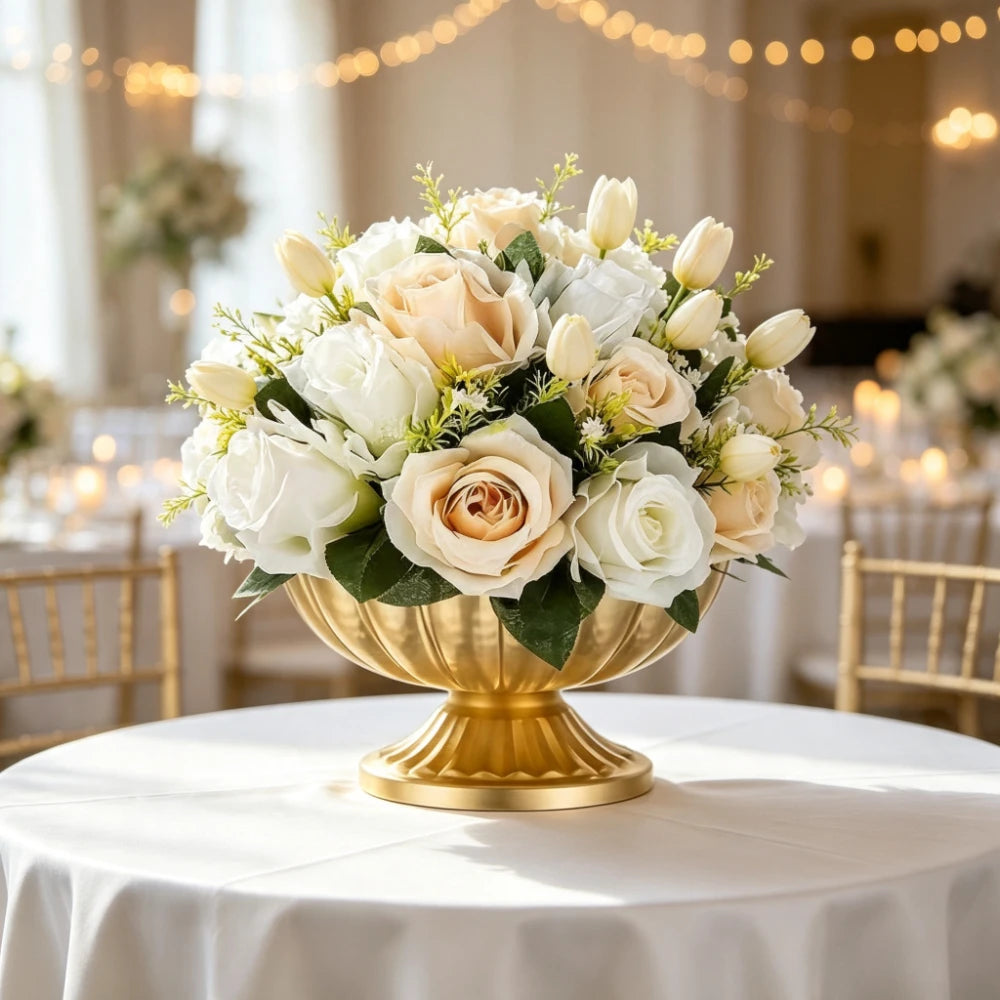 Luxury Gold Retro Flower Vase Wide - Mouth Flower Utensils Flower Arrangement Vase Office Cafe Indoor Restaurant Wedding Decor