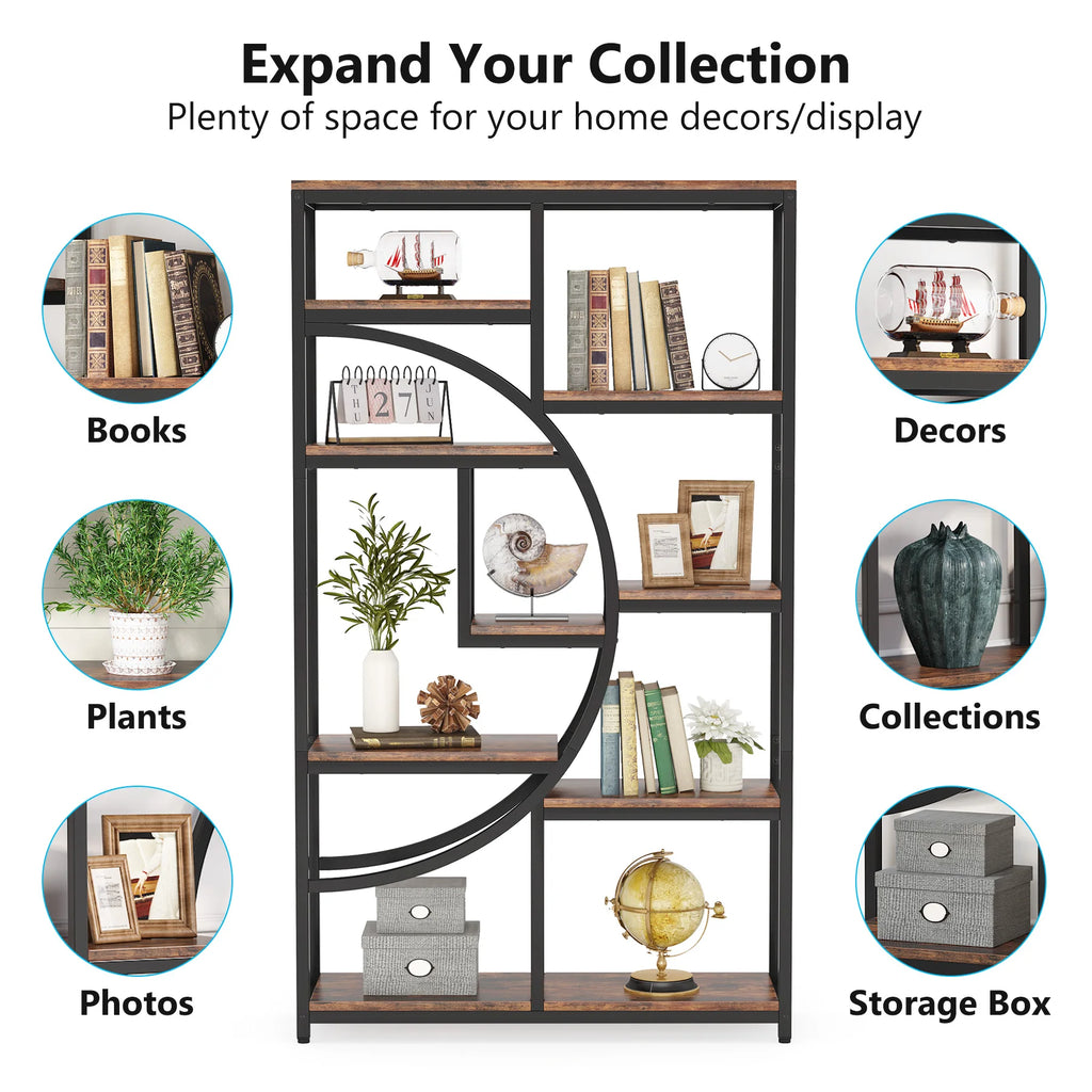 ndustrial 5-Tier Freestanding Bookshelf & Display Unit