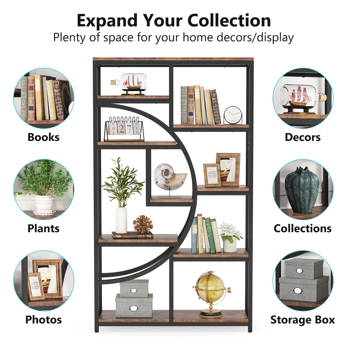 ndustrial 5-Tier Freestanding Bookshelf & Display Unit