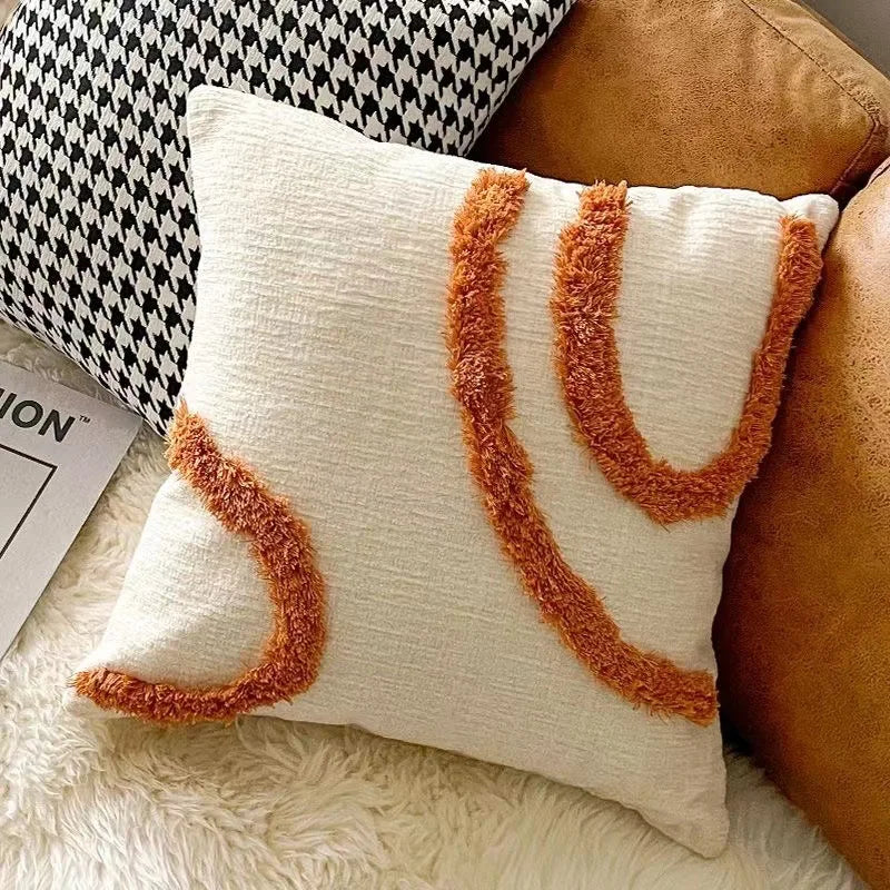 Luxury Bohemian Geometric Embroidered Cushion Cover with Tassels