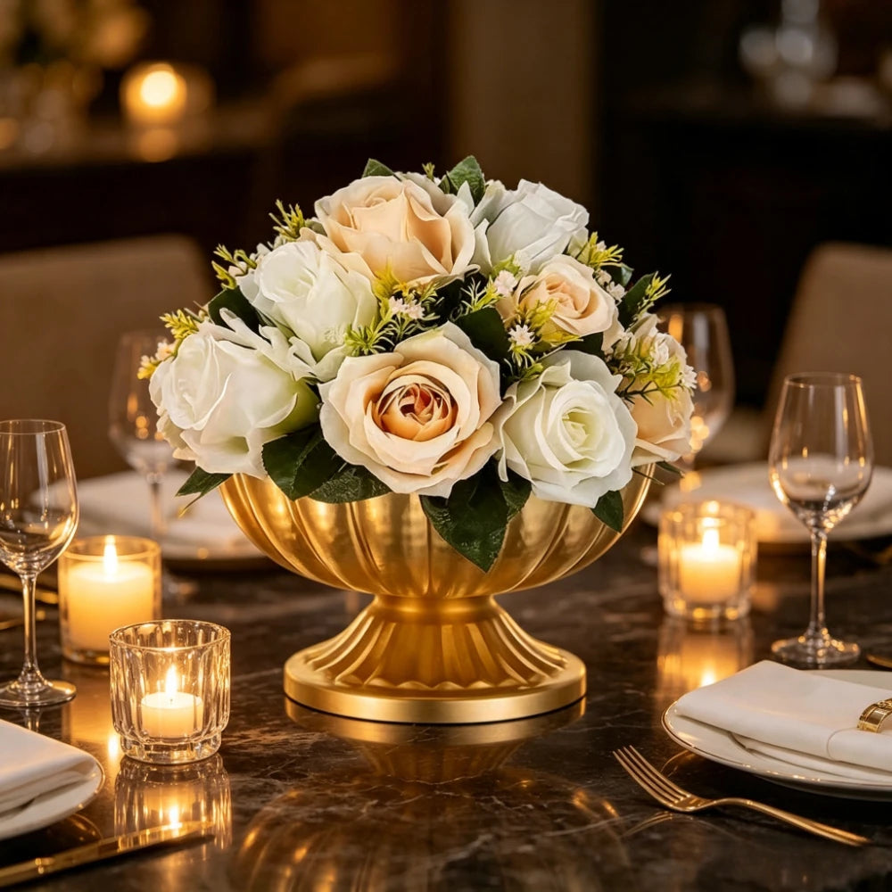 Luxury Gold Retro Flower Vase Wide - Mouth Flower Utensils Flower Arrangement Vase Office Cafe Indoor Restaurant Wedding Decor