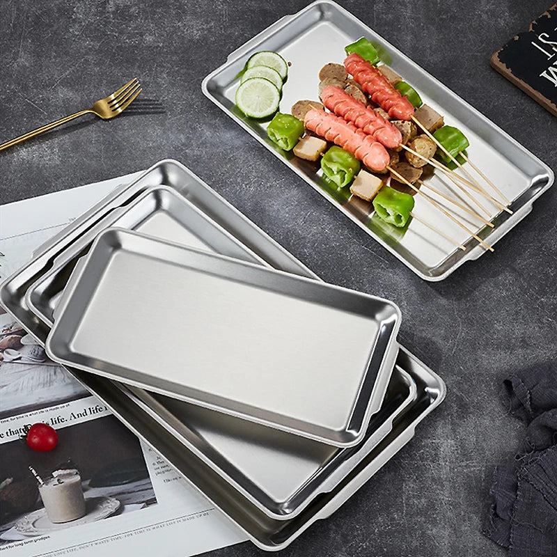 304 Stainless Steel Plate Rectangular Plate Golden Tray Craft Decoration  Steak Barbecue Snack Tray Kitchen Accessories