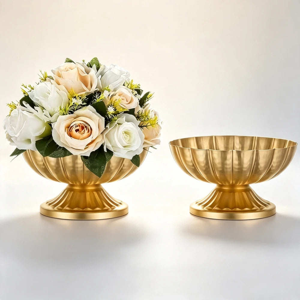 Luxury Gold Retro Flower Vase Wide - Mouth Flower Utensils Flower Arrangement Vase Office Cafe Indoor Restaurant Wedding Decor