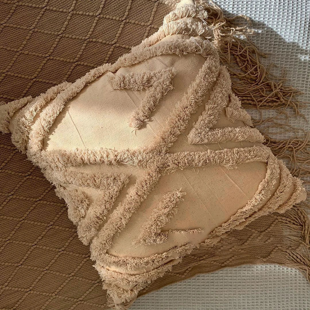 Luxury Bohemian Geometric Embroidered Cushion Cover with Tassels