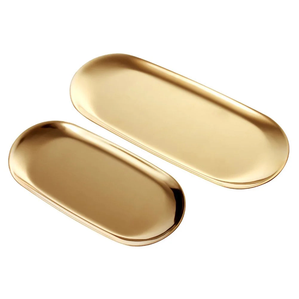 Stainless Steel Gold Storage Tray Fruit Jewelry Display Plate Kitchen Vanity Organizer Tools Metal Toilet Storage Rack