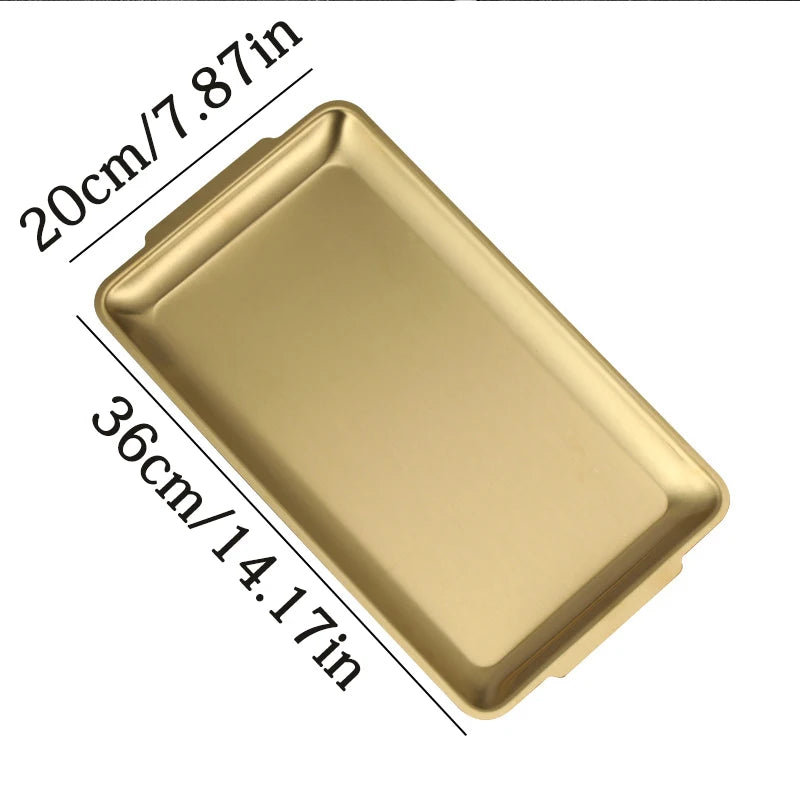 304 Stainless Steel Plate Rectangular Plate Golden Tray Craft Decoration  Steak Barbecue Snack Tray Kitchen Accessories