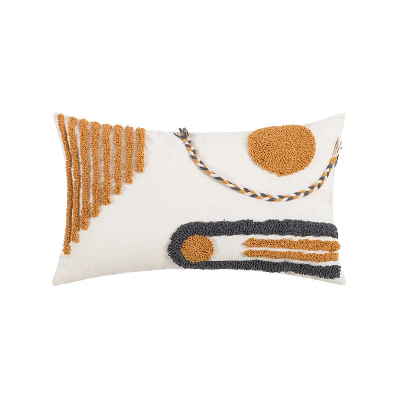 Luxury Bohemian Geometric Embroidered Cushion Cover with Tassels
