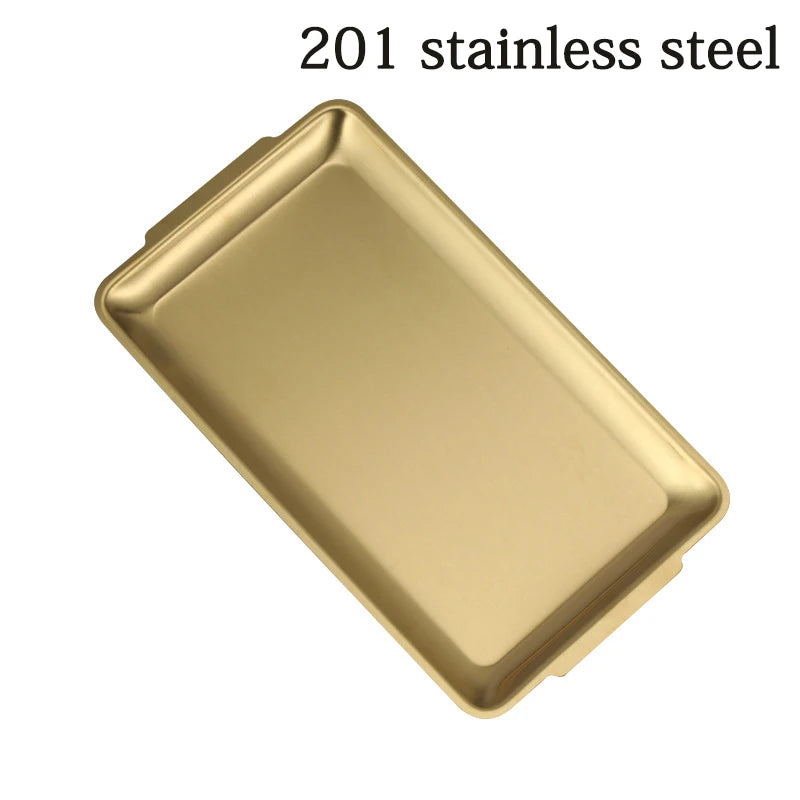 304 Stainless Steel Plate Rectangular Plate Golden Tray Craft Decoration  Steak Barbecue Snack Tray Kitchen Accessories
