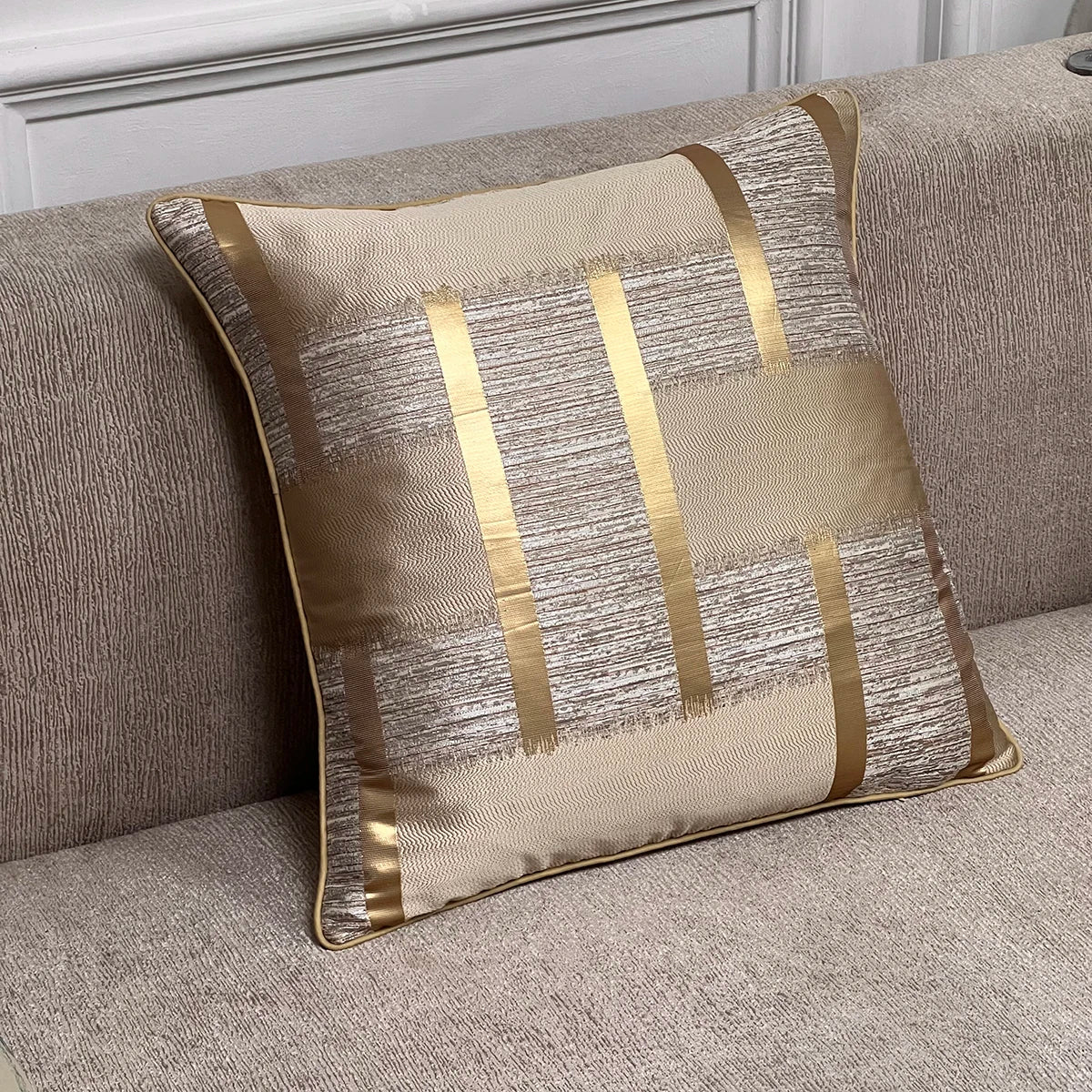 Luxury Gold Stripe Decorative Cushion Cover – Elegant Holiday Home Décor