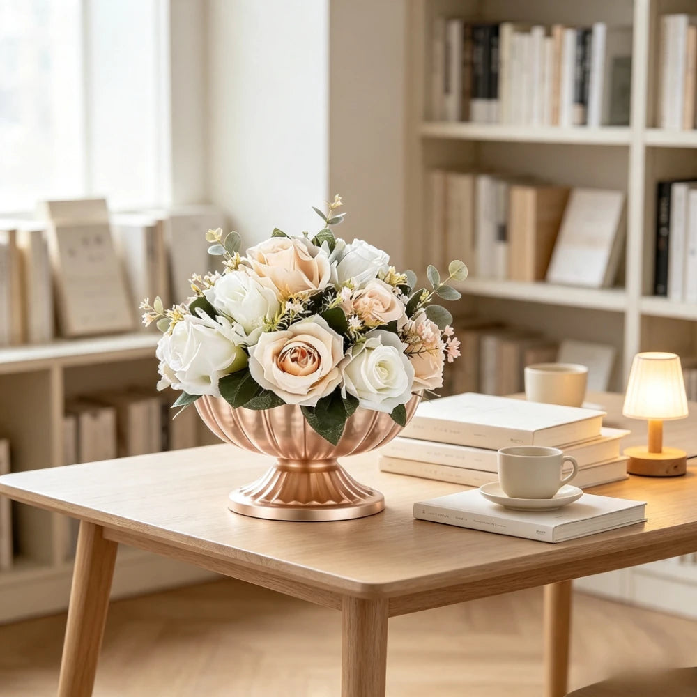 Luxury Gold Retro Flower Vase Wide - Mouth Flower Utensils Flower Arrangement Vase Office Cafe Indoor Restaurant Wedding Decor