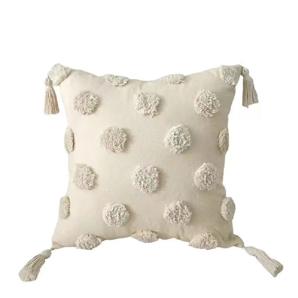 Luxury Bohemian Geometric Embroidered Cushion Cover with Tassels