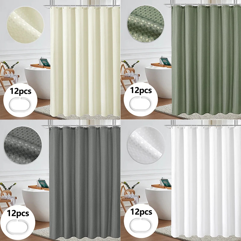 Botanical Print Waterproof Shower Curtain with 12 Hooks