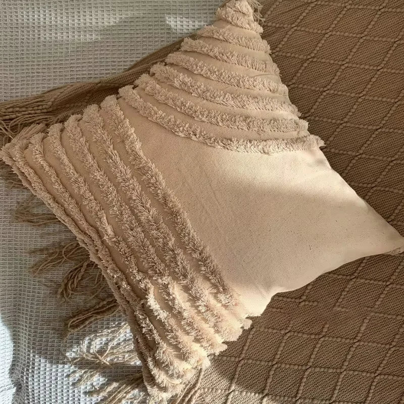 Luxury Bohemian Geometric Embroidered Cushion Cover with Tassels